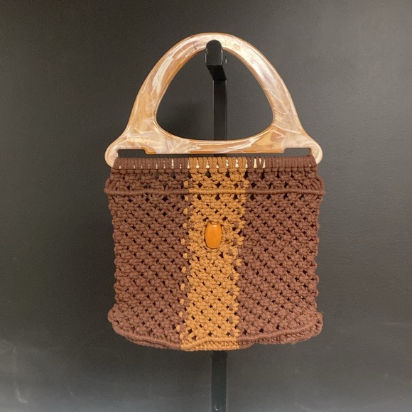 Handmade 70s brown macrame purse - Picture 4 of 7